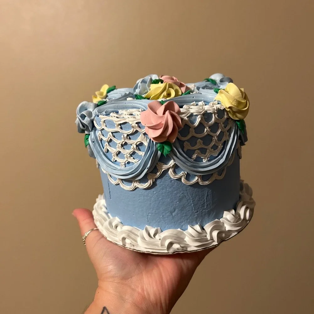 Faux Victorian Realistic Mini Oval Butter Cream Cake Display Prop